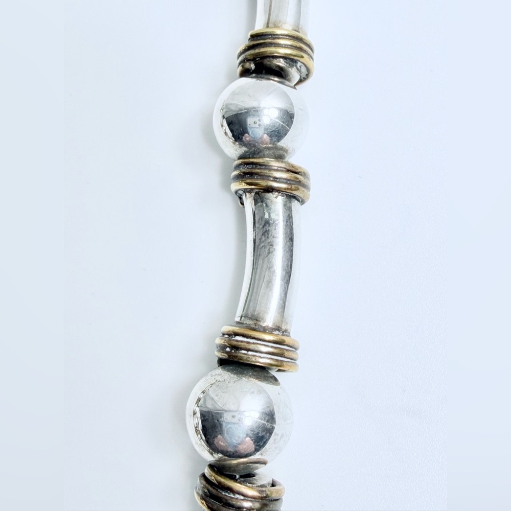Vintage Unique Heavy Sterling Silver Ball & Tube w/Brass Wrapped Trim Bracelet - Picture 11 of 16